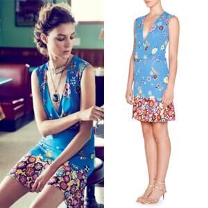 Emilio Pucci Blue Surplice Floral Print Dress Costal Beach Resort Vacation US 10